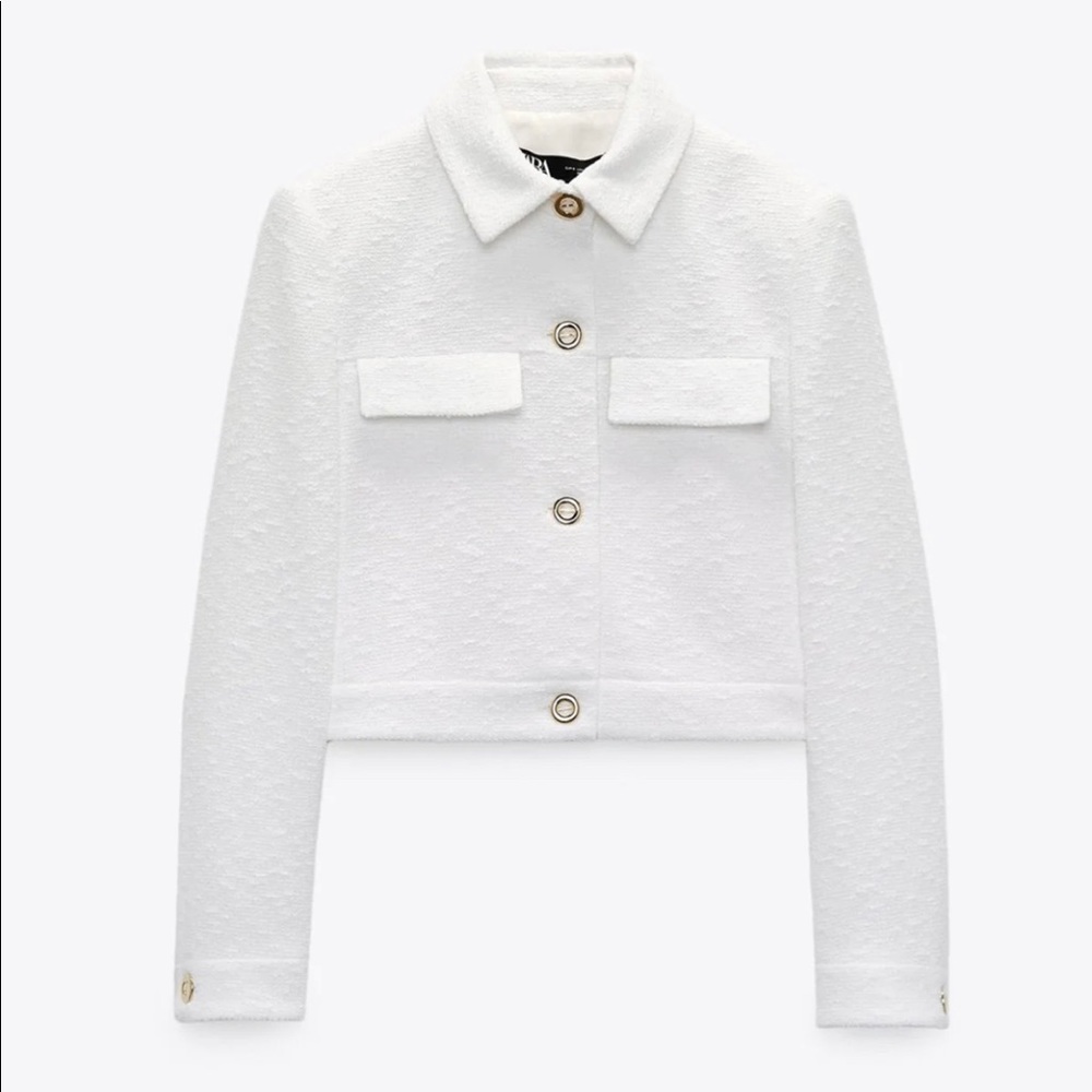 ZARA White Cropped Textured Blazer